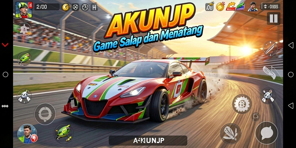 Tampilan gameplay seru dari AKUNJP dengan balapan yang mendebarkan.