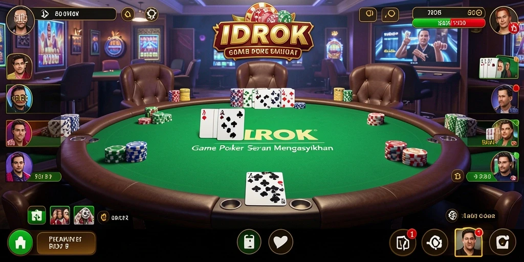 Screenshot IDROK menampilkan gameplay poker yang seru dan mendebarkan.