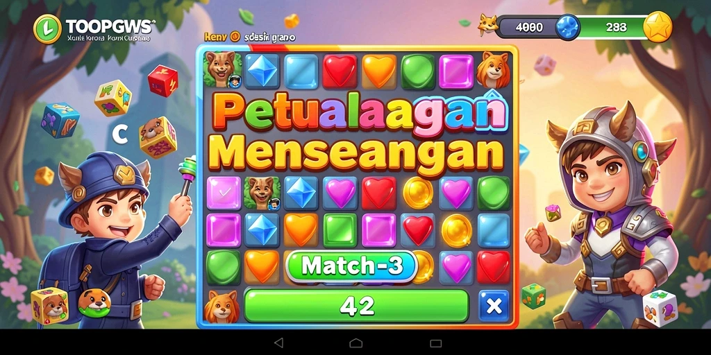 Tangkapan layar TOOPGWS menampilkan gameplay Match-3 yang seru.